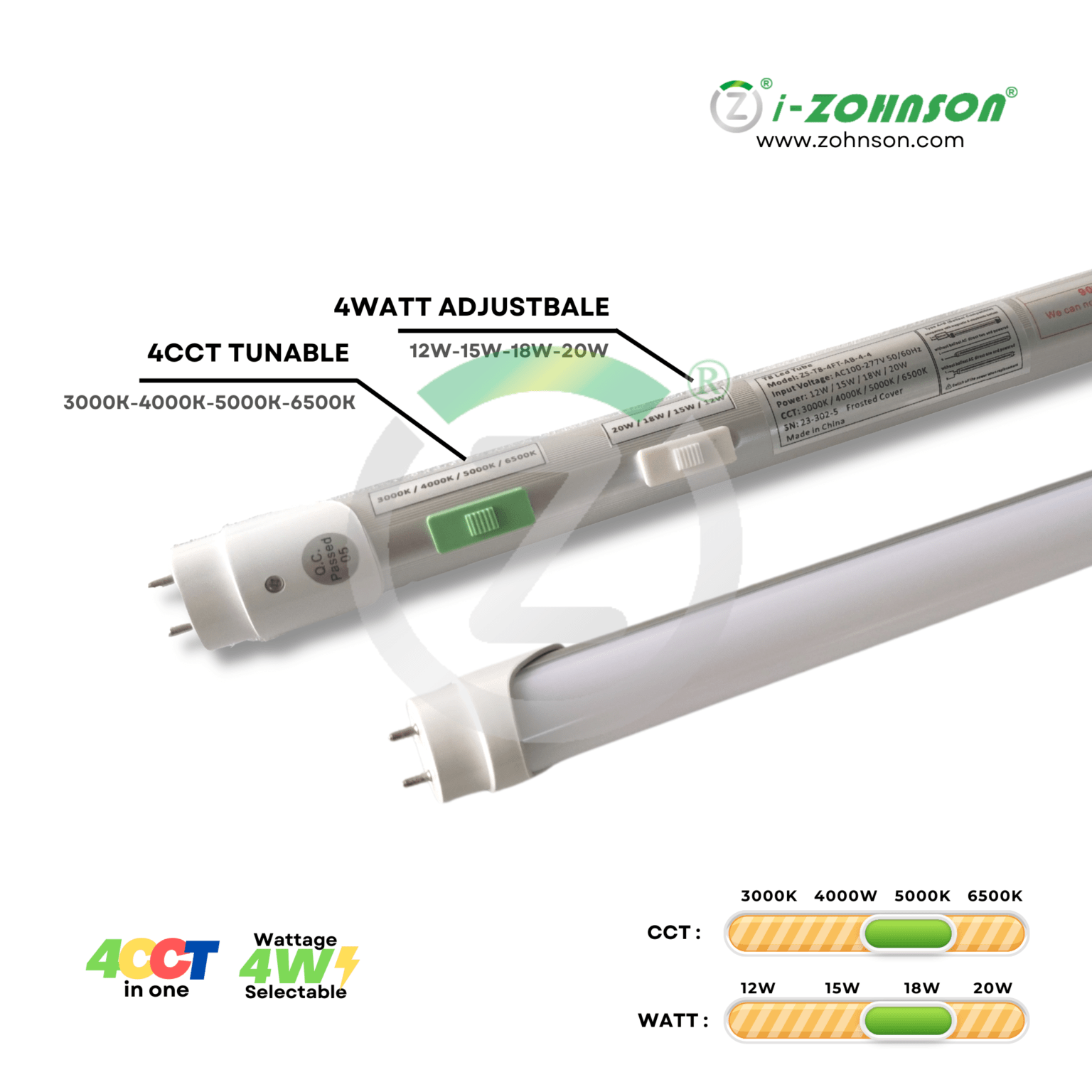 Led T8 Tube Type A+B – 4WATT&4CCT Tunable, G13 Base – Zohnson – 10 ...